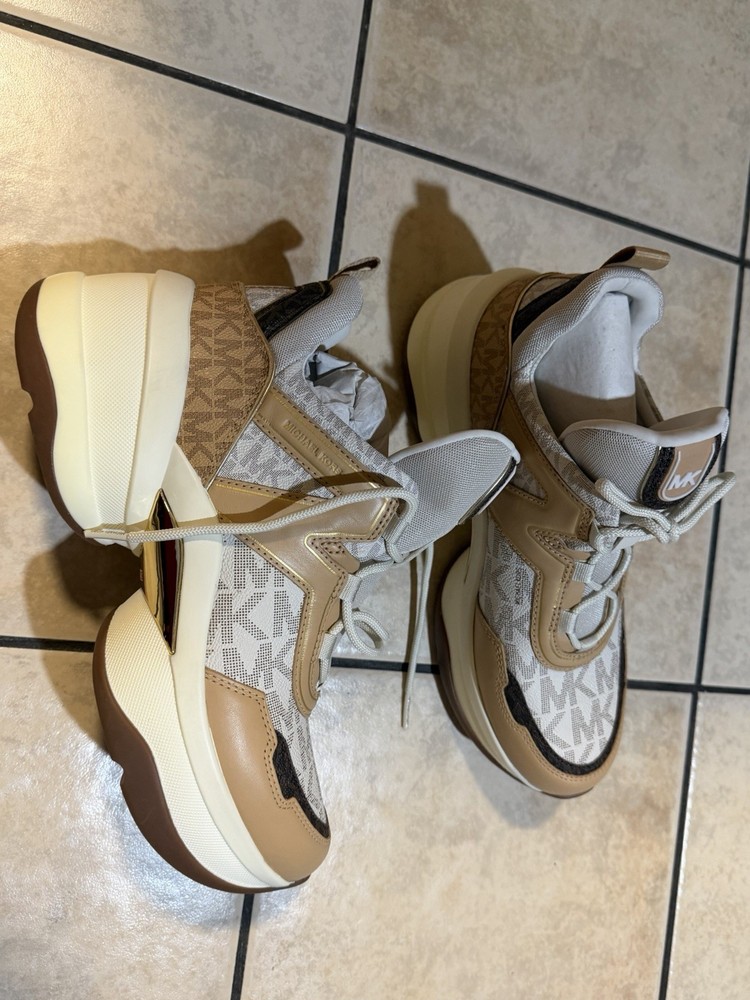 Michael Michael Kors Womens Chunky Sneakers 11 Olympia Canvas & Leather Trainer