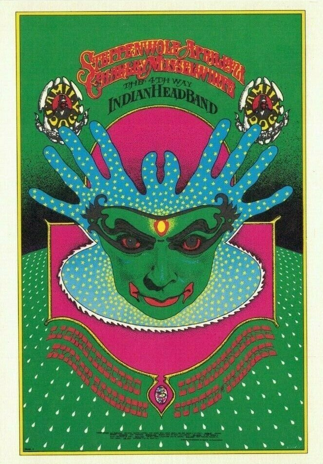 STEPPENWOLF INDIAN HEAD 1968 AVALON BALLROOM FAMILY DOG POSTCARD FD-115 N/M B-4