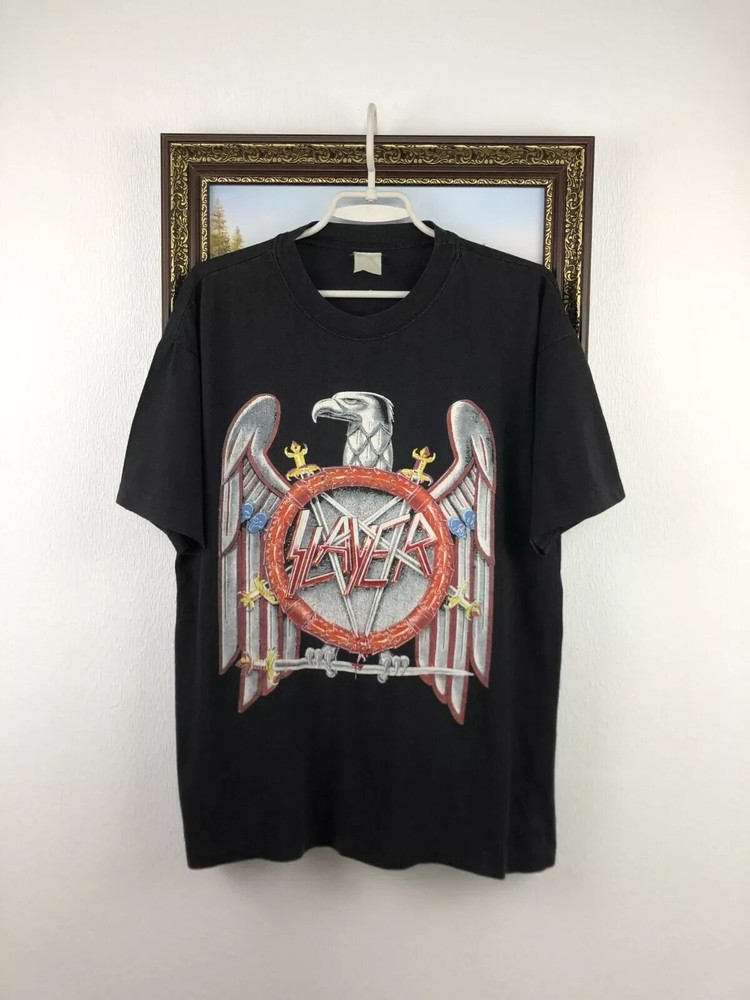 Vintage 90's Slayer Band Tee Shirt Rare Over Print Black Metal Rock Mens Size M