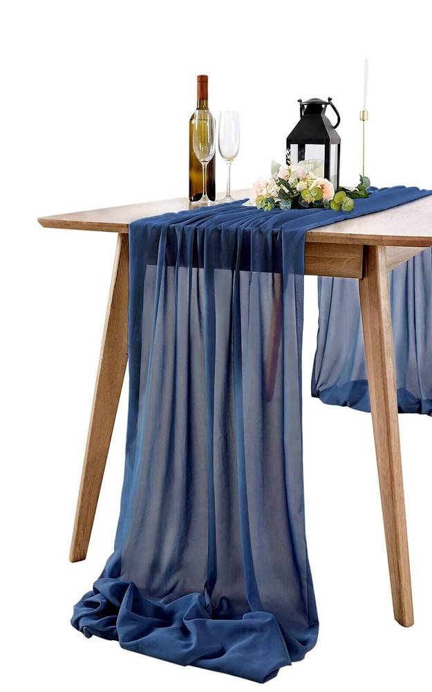 B-COOL Blue Table Runners Chiffon Table Runner 27x120 inch Wedding Table Runn...