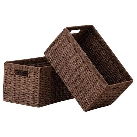 2 Pack Wicker Basket, 13.4L×8.3H×7.1W inch Woven Paper Rope Storage Baskets
