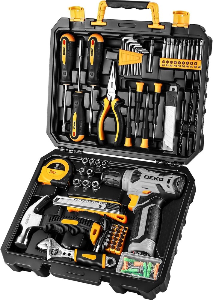 Tool Kit with 8V Cordless Drill,Tool Box with Drill,Hand Drill Set,DIY 126 Piece