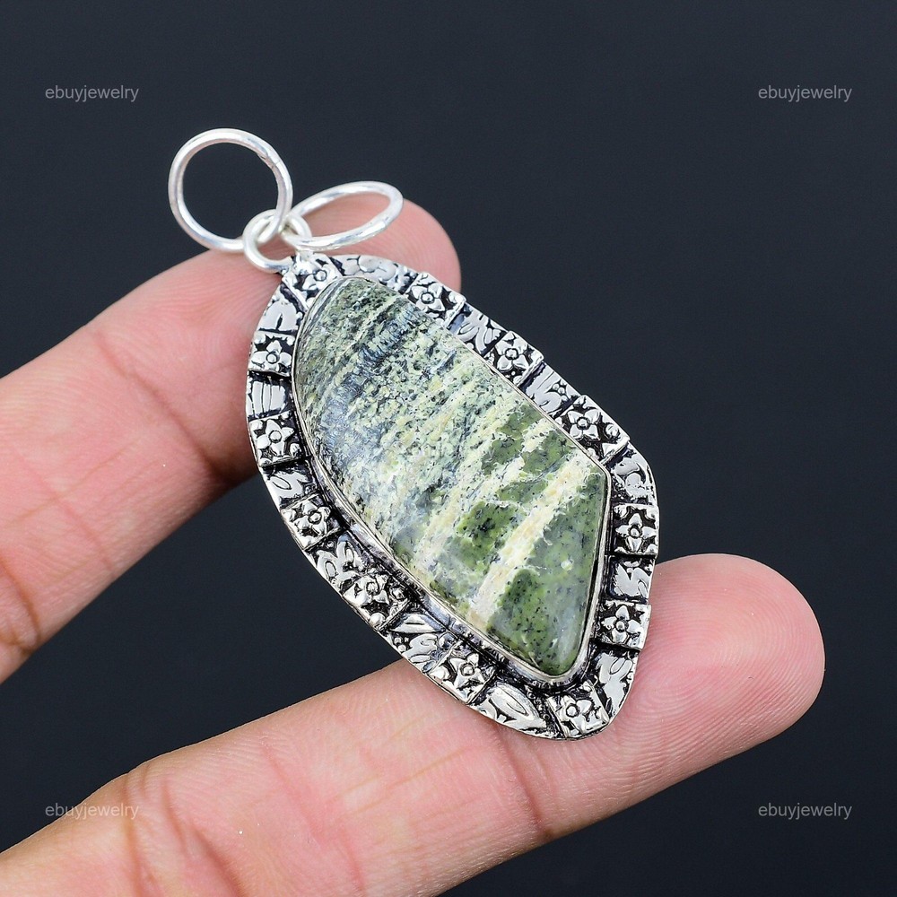 Mothers day Sale 925 Silver Swiss Green Opal Stone Artisan Boho Pendant Jewelry-image