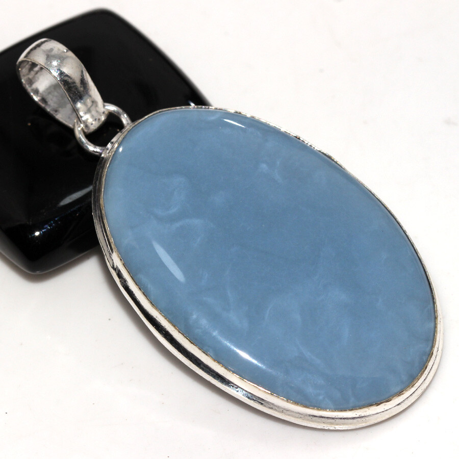 925 Silver Plated Owhyee Blue Opal Ethnic Pendant Jewelry Size 2.3