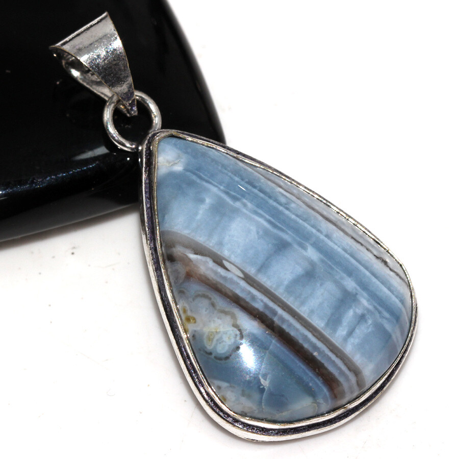 925 Silver Plated Owhyee Blue Opal Ethnic Pendant Jewelry Size 1.7