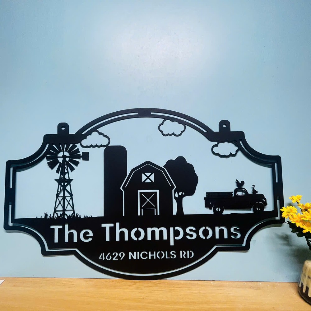 Rustic Custom Farmhouse Metal Sign with Family Name & Address for Barn Wall Decor  