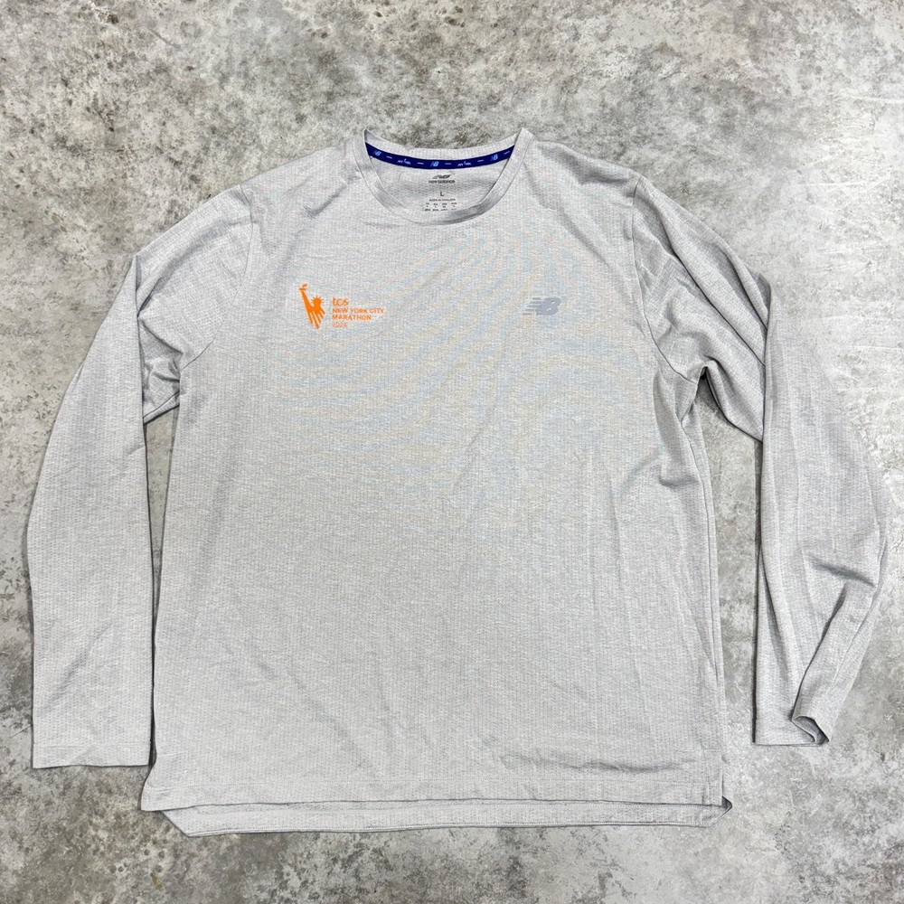 New Balance Shirt Mens Large Gray TCS NYC Marathon 2024 Long Sleeve Running