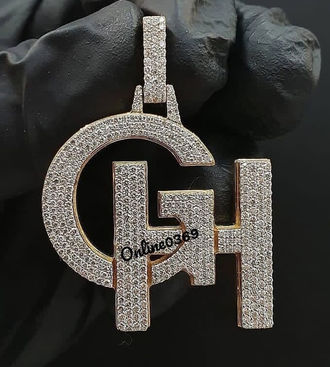 3.36ct VVS Moissanite Men's Custom Initial Pendant with Free Silver Stud