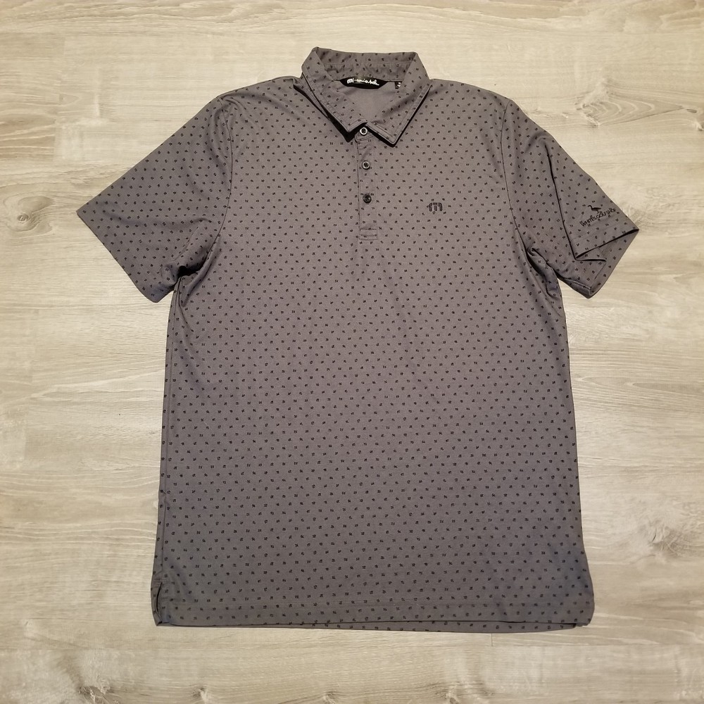Travis Mathew Performance Golf Polo Shirt Mens XL Gray All Over Print Casual