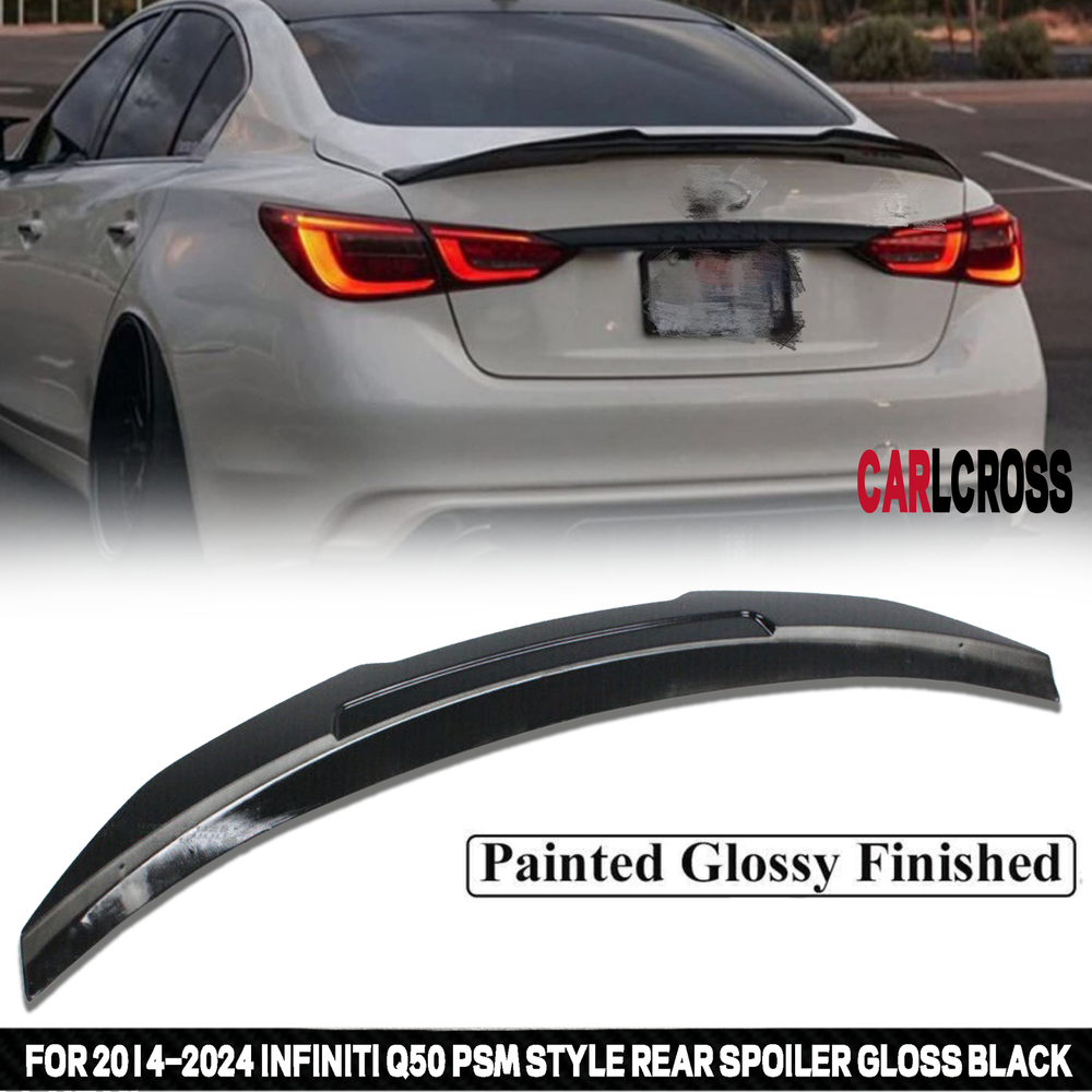 Gloss Black JDM PSM Style Rear Trunk Spoiler Wing for 2014-2024 Infiniti Q50 Sedan