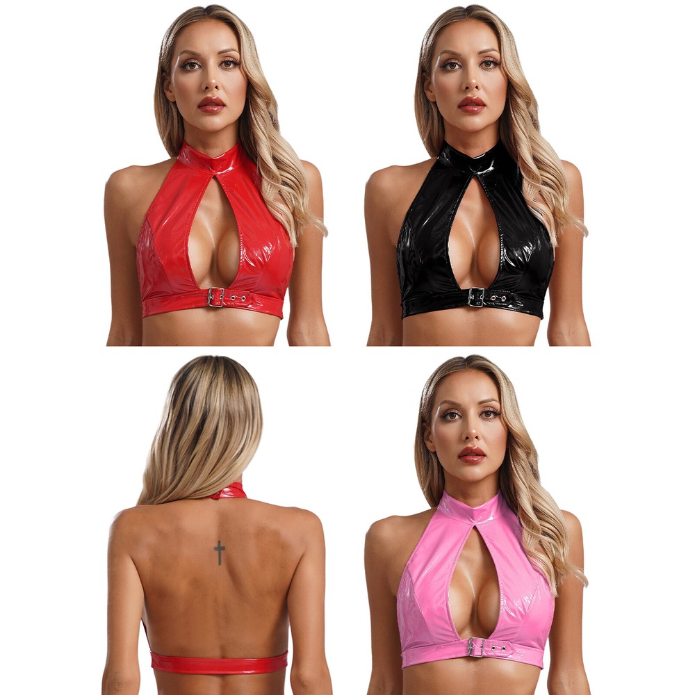 Women Camisole Crop Tank Top Crop Top Tops Vest Sleeveless PU Leather Nightwear