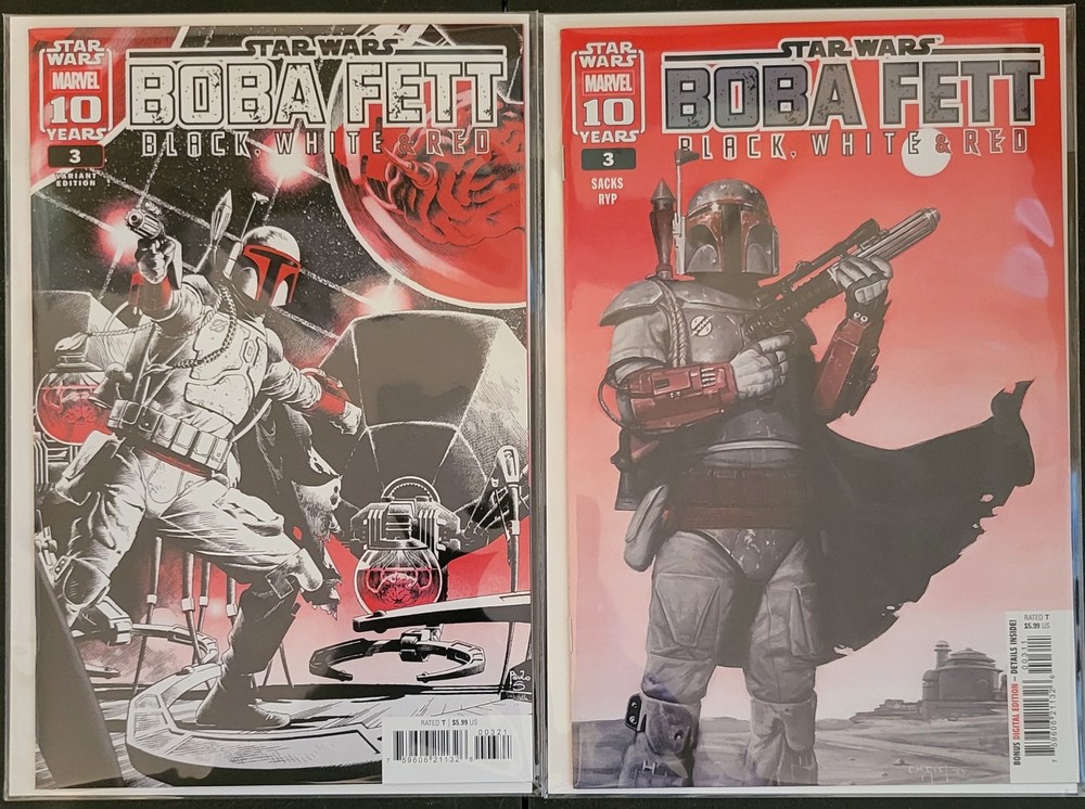 Boba Fett: Black, White, & Red #3, Lot of 2 Standard Covers, NM/Better
