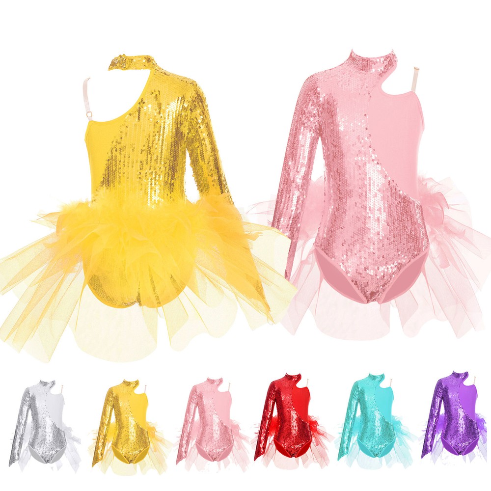 Kids Girls Sequins Clothes Romper Salsa Leotard Jazz Bodysuit Sparkly Dress