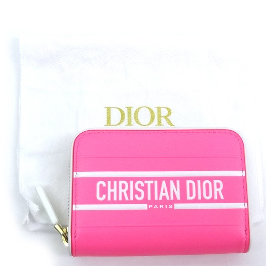Christian Dior Leather Coin Case Card Wallet in Pink White with Logo 59846