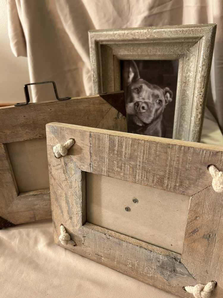 Rustic Barn Woodtone Metal Beach Lot Of 3 Picture Frames
