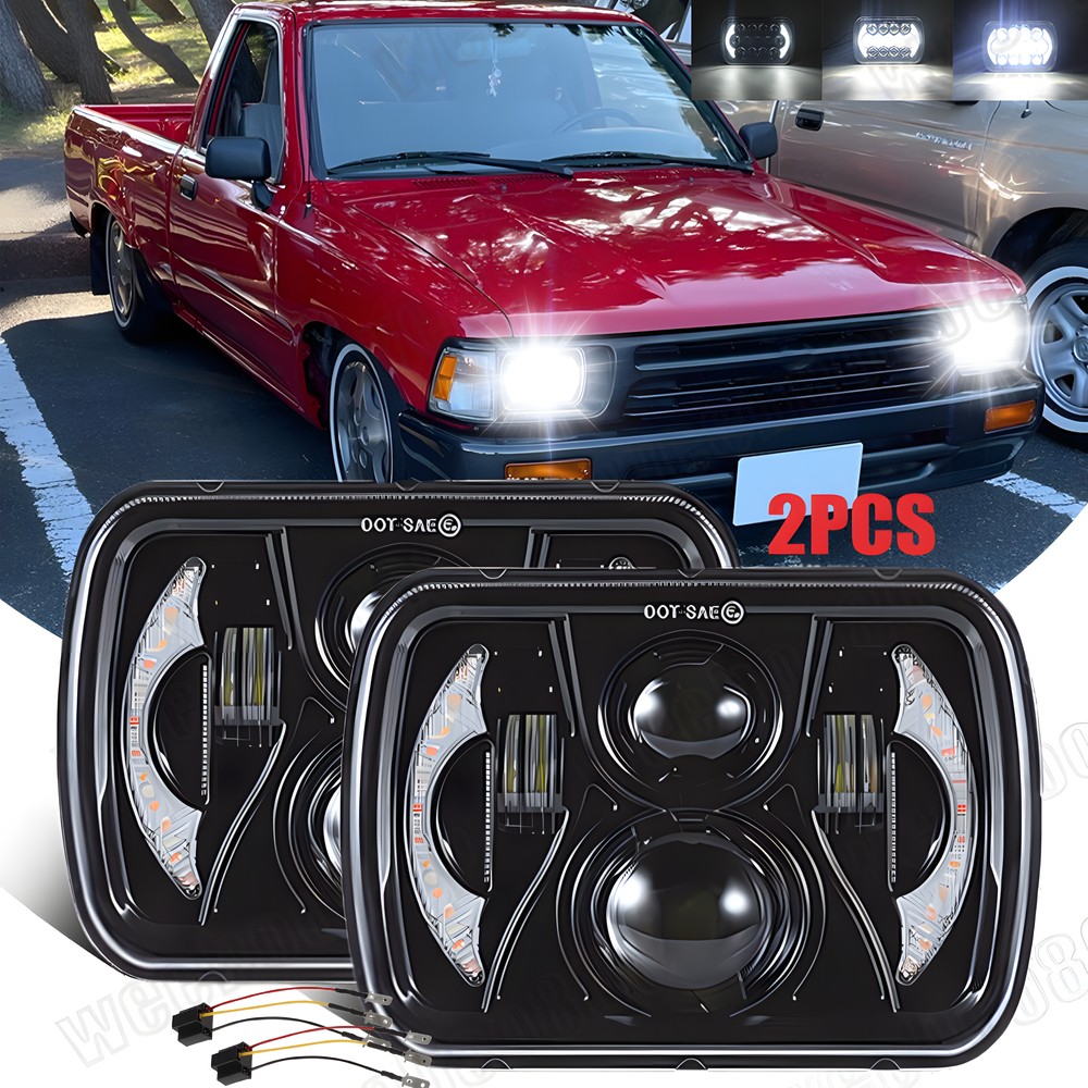 2x LED Headlights for Toyota Pickup 82-95 & Hardbody Truck 5x7 H4 Hi-Lo Beam with DRL