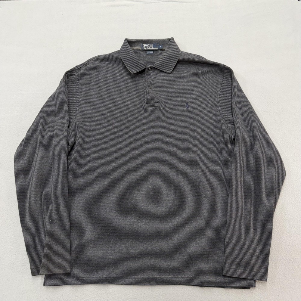 Polo Ralph Lauren Polo Shirt Mens Large Gray Micro Stripe Long Sleeve Cotton