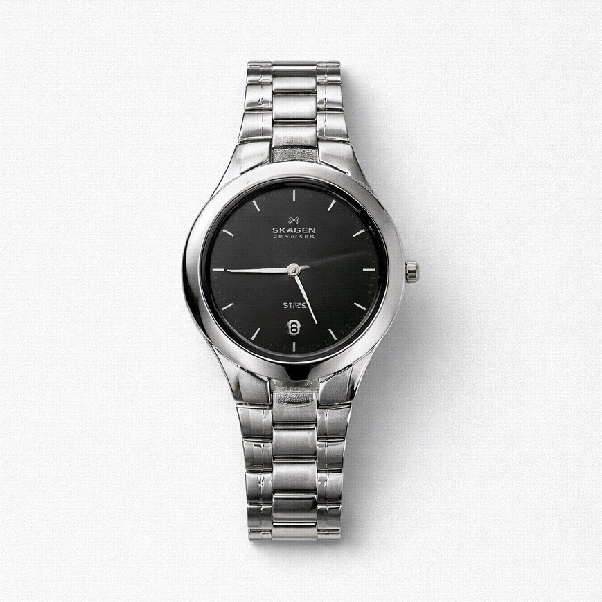 Skagen quartz wristwatch black  dial date stainless steel band men