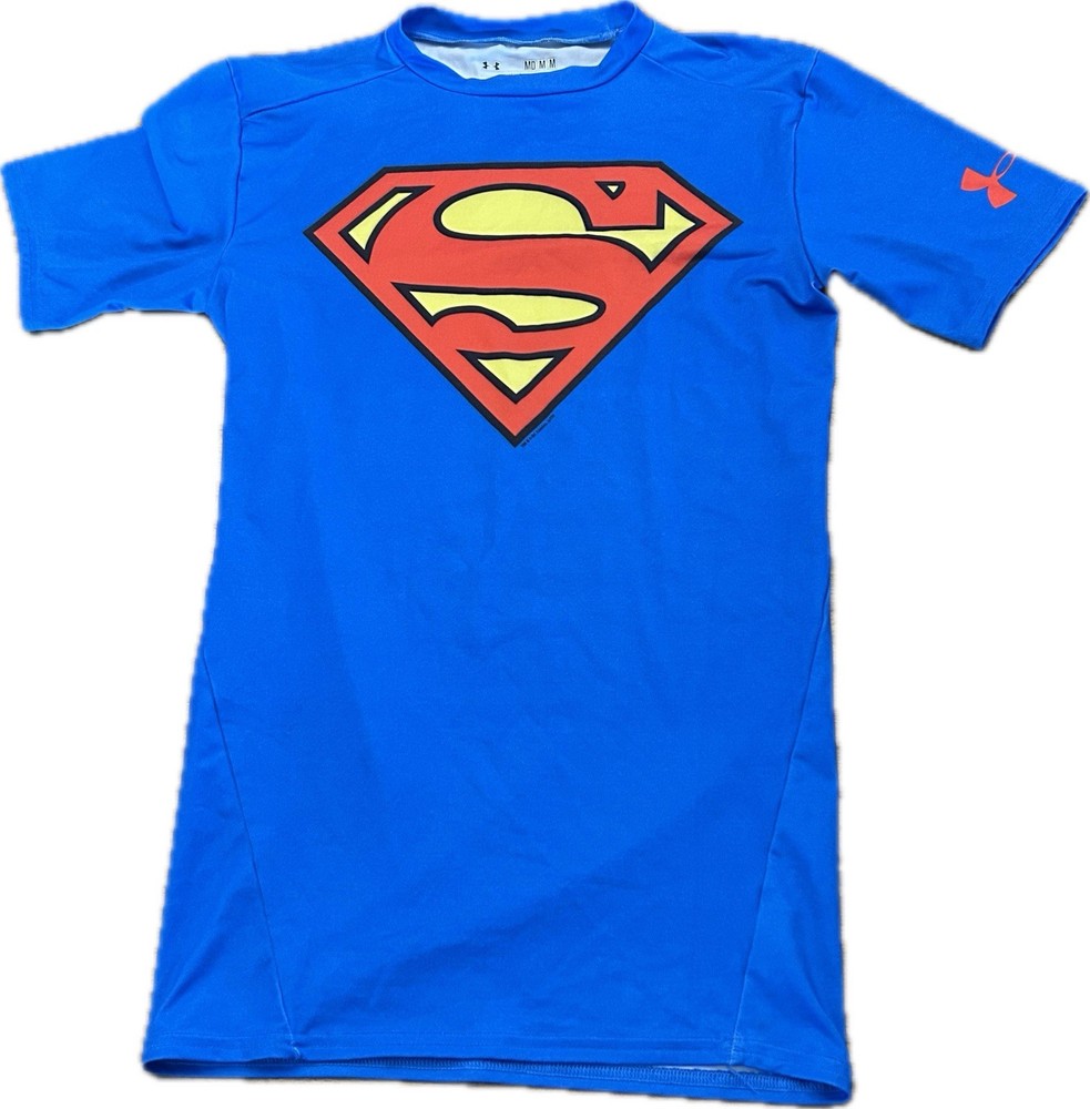 Under Armour Mens Medium Blue Superman Heatgear Compression Gym Shirt
