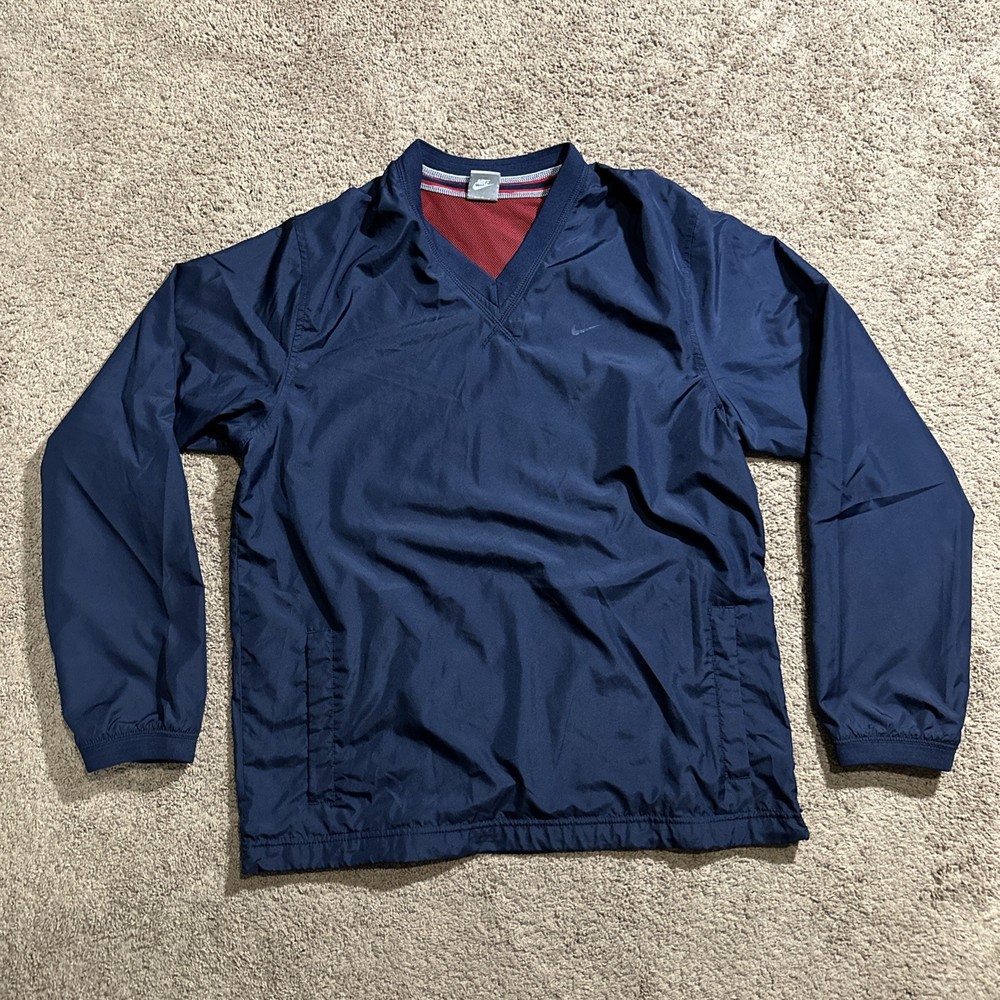 Vintage Nike Men’s Large V-Neck Navy Blue Long Sleeve Windbreaker