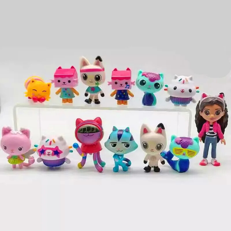 13pcs/set PVC Gabby Dollhouse Figure Toy Mercat Cartoon Stuffed Animals Smiling