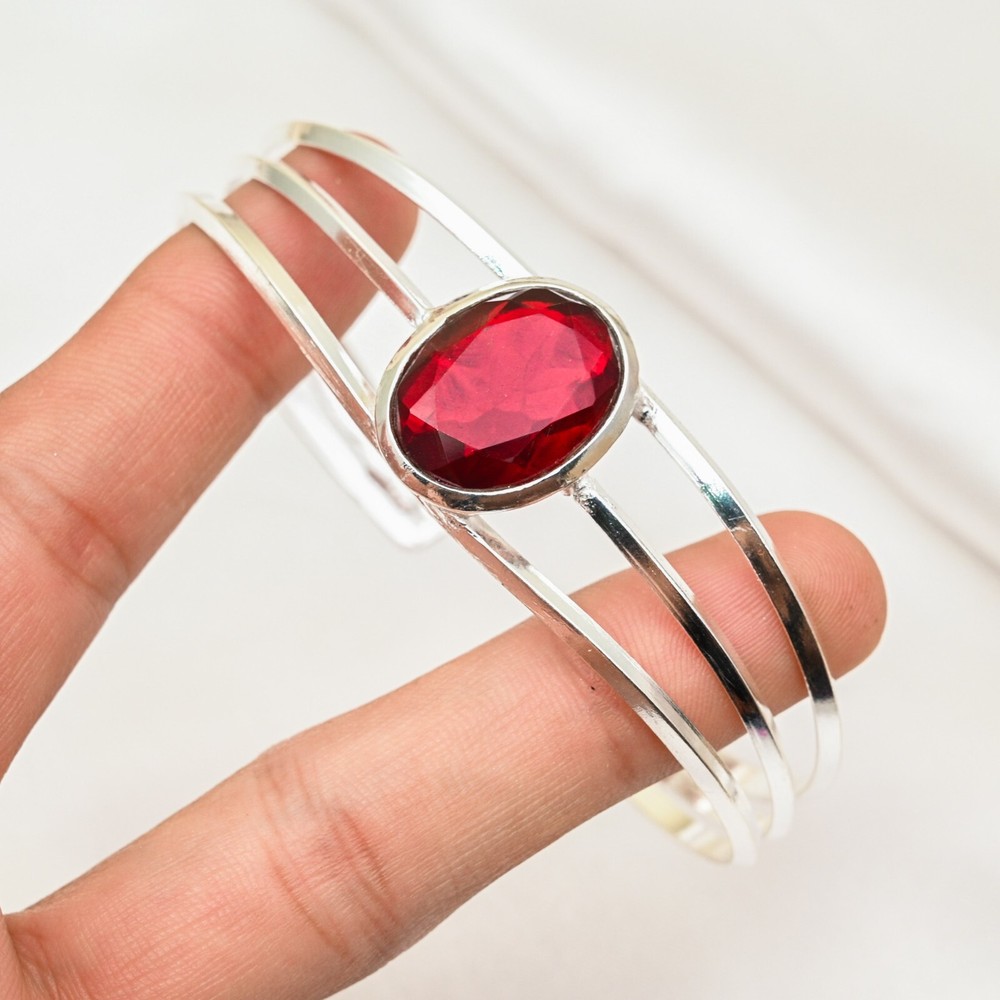 Red Garnet Bracelet Gemstone Handmade 925 Sterling Silver Jewelry For Valentine
