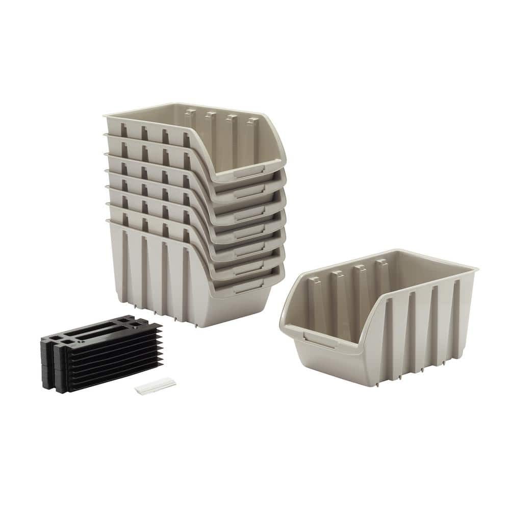 4-Pack Gray 4 lb Medium Storage Bins with Wall Mount Rails