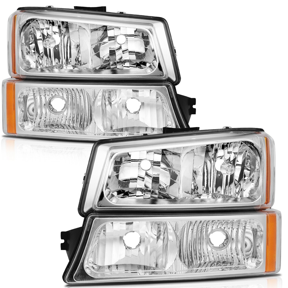 For 2003-2006 Chevy Avalanche Headlights Assembly Chrome Headlamps LH + RH Pair