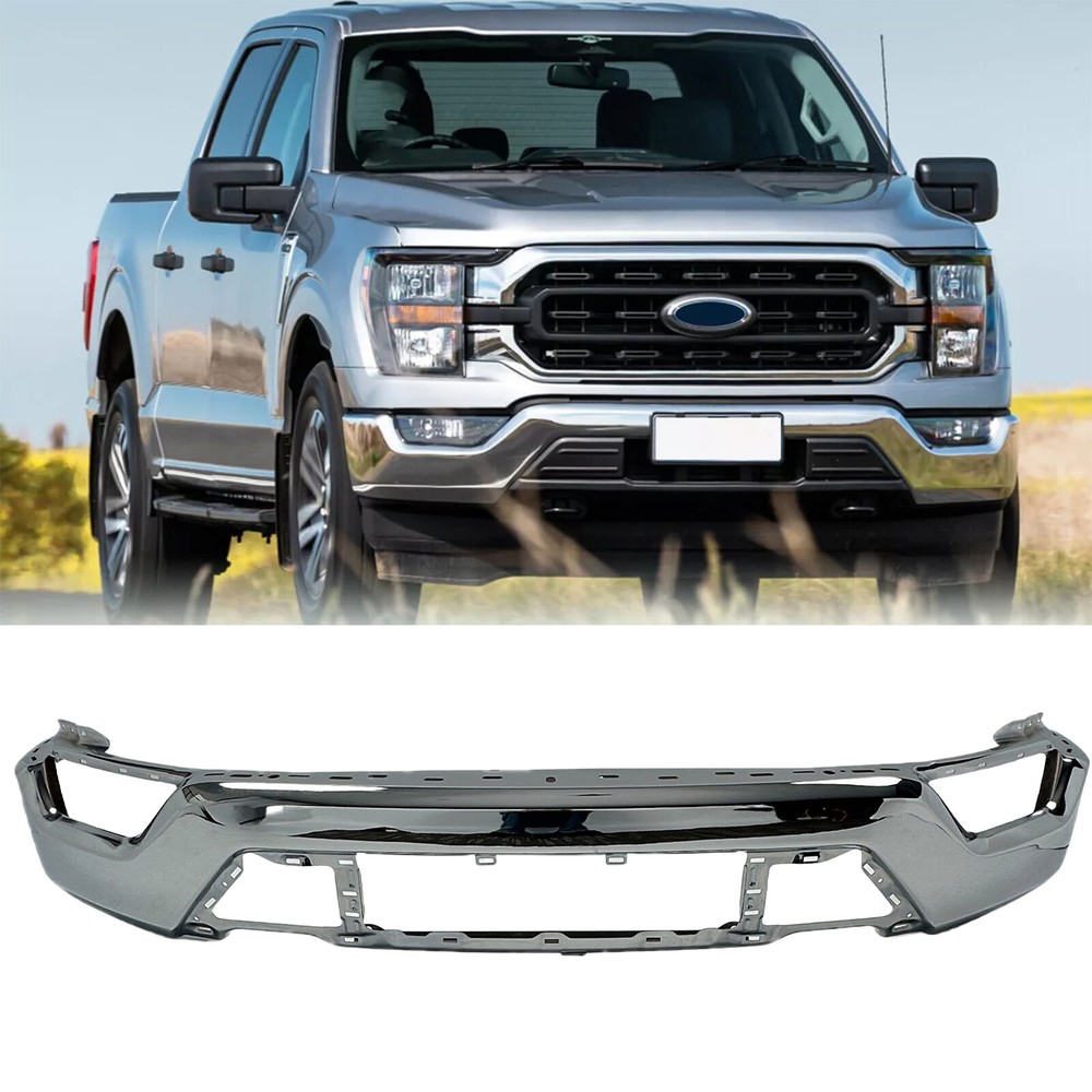 Chrome Steel Front Bumper Without Sensor Holes For 2021-2023 Ford F-150