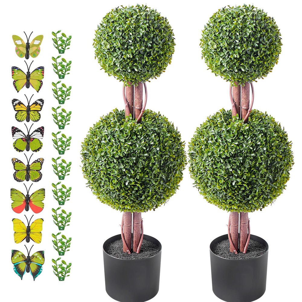 Uimoso 2Pack 3ft Artificial Topiary Tree 2 Balls Plant Indoor Outdoor Home Decor