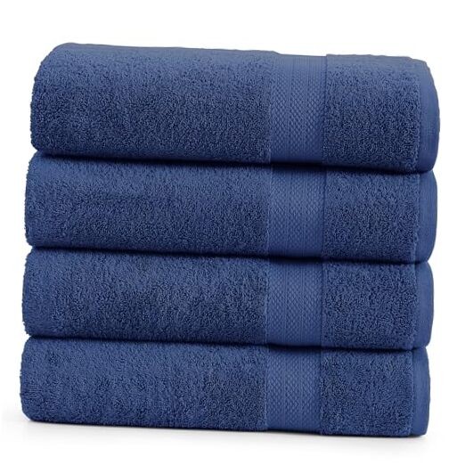100% Cotton 4-Pack Oversized Bath Sheets 35x66 Inches in Navy Blue