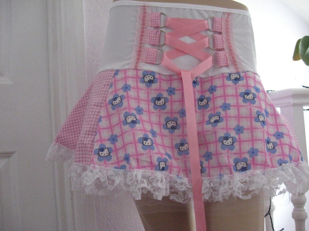 Hello Kitty Skirt pink Corset White hearts check Tutu Party Lolita Retro UK
