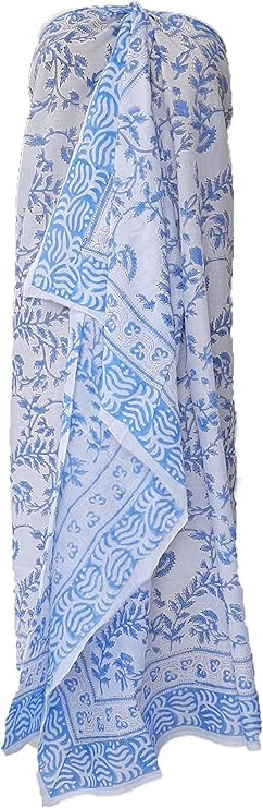 Pure Indian Cotton Sarong for Women with Long Hand Block Print Ethnic Fashion Scarf