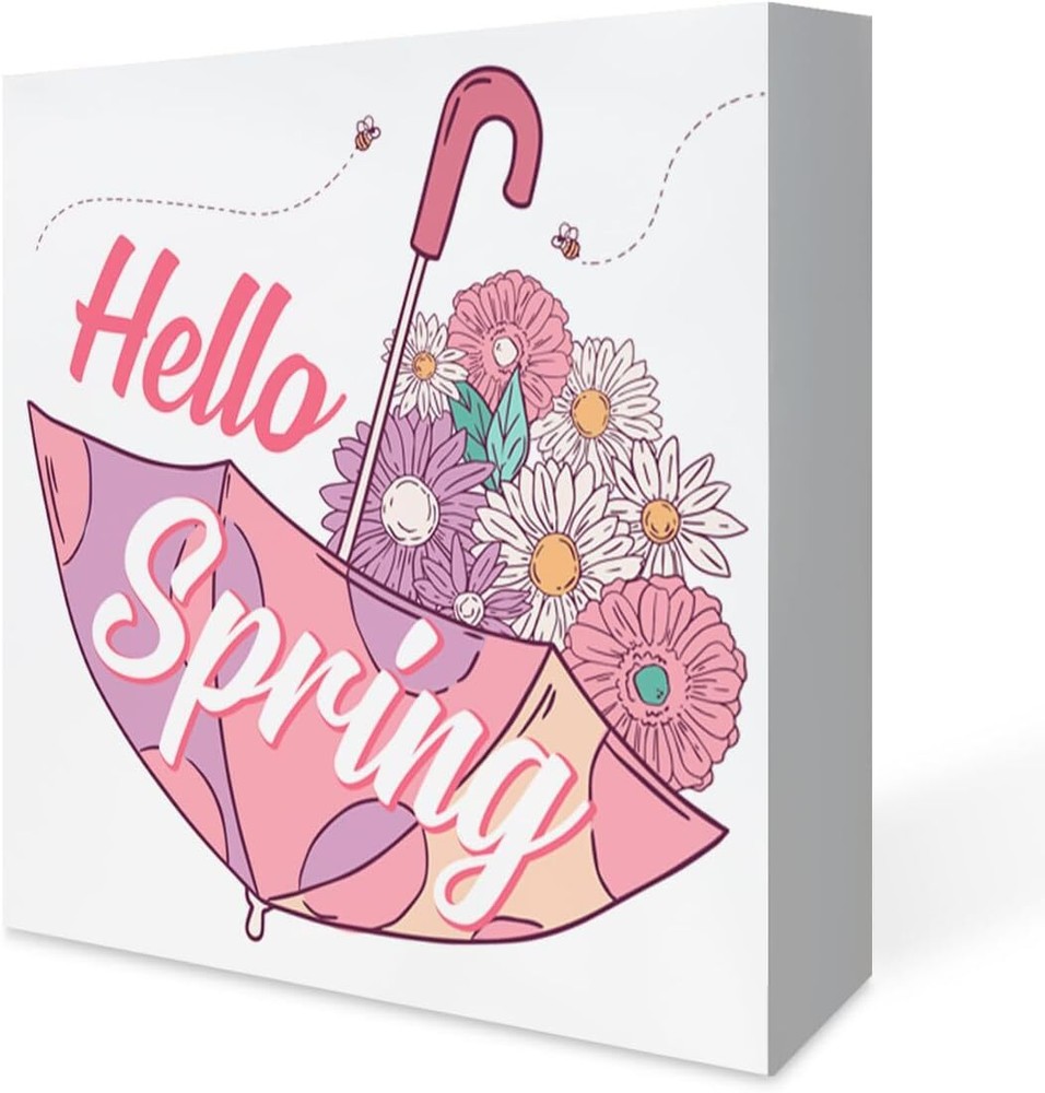 Spring Daisy Wooden Sign - 5x5 Inch Farmhouse Desk Decor