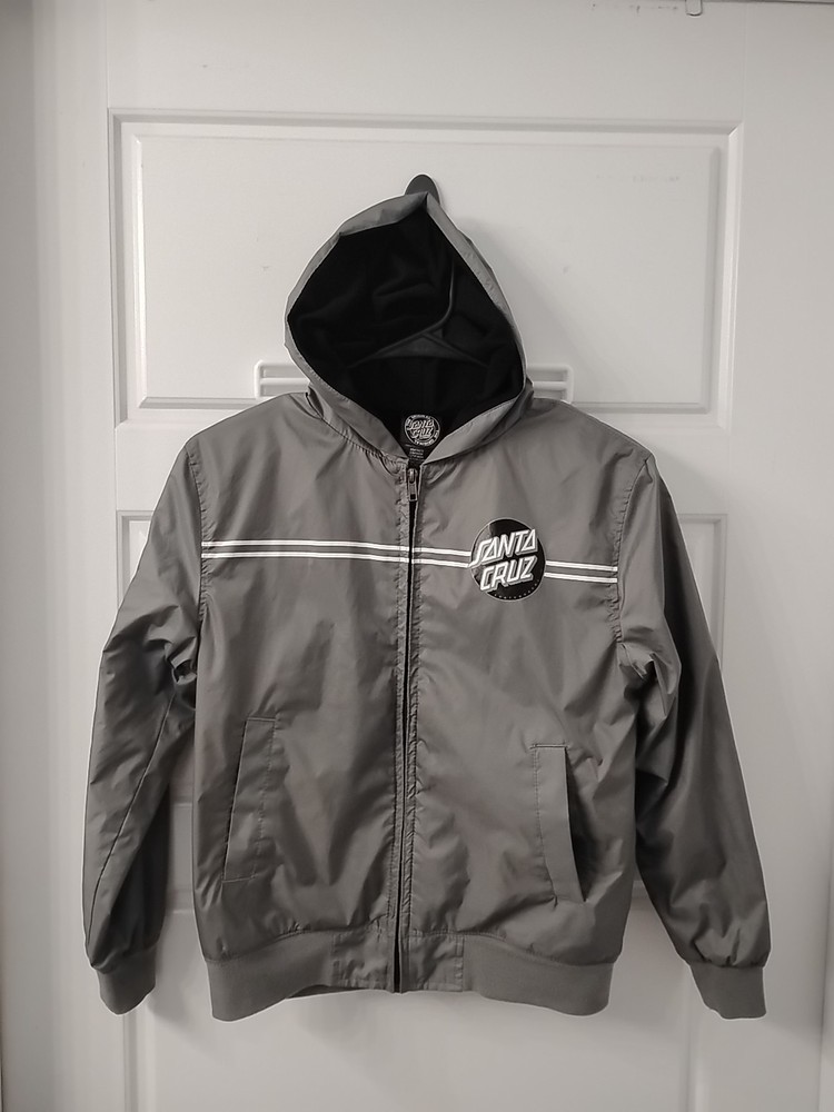 Santa Cruz Youth Medium Hooded Windbreaker Skateboarding  Jacket Charcoal Gray