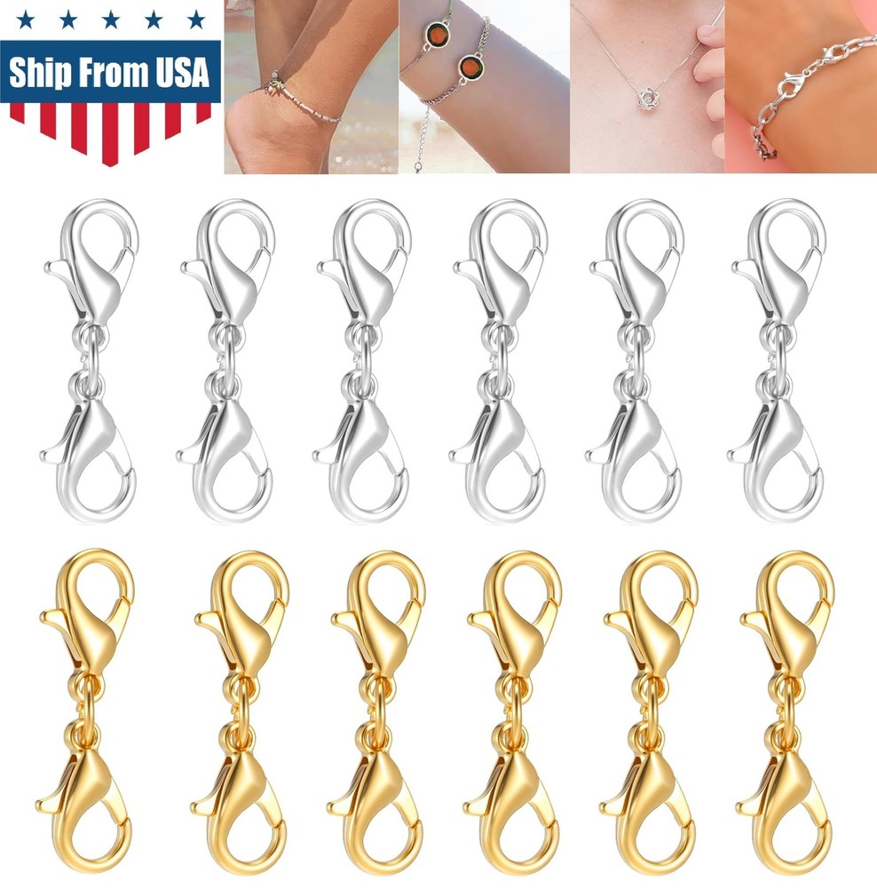 Double Lobster Clasp Extender Necklace Bracelet Connector Gold & Silver Jewelry