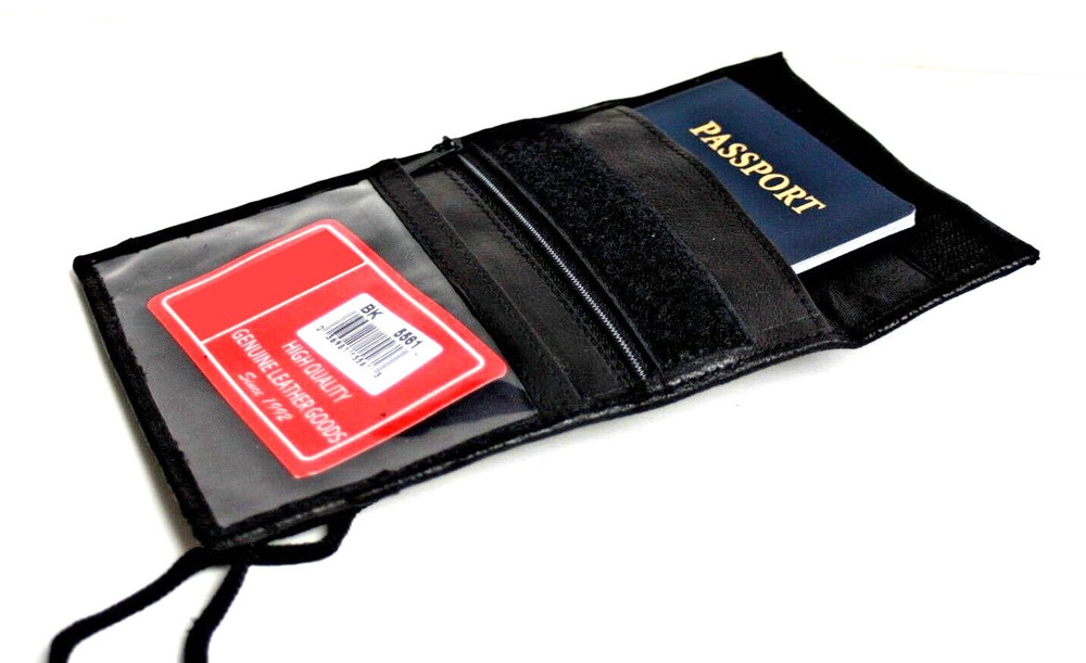 Genuine Leather Wallet ID Badge Pocket Card Holder Pouch Neck Strap US SELLER