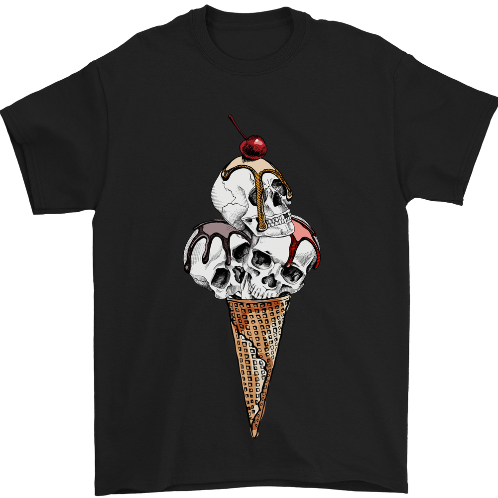 Edgy Skull Ice Cream Graphic Tee - 100% Cotton Mens T-Shirt