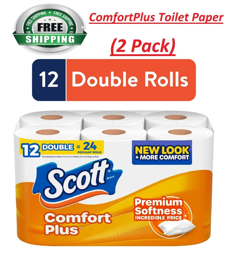 Scott ComfortPlus Toilet Paper, 12 Double Rolls,231 Sheets per Roll, Septic Safe