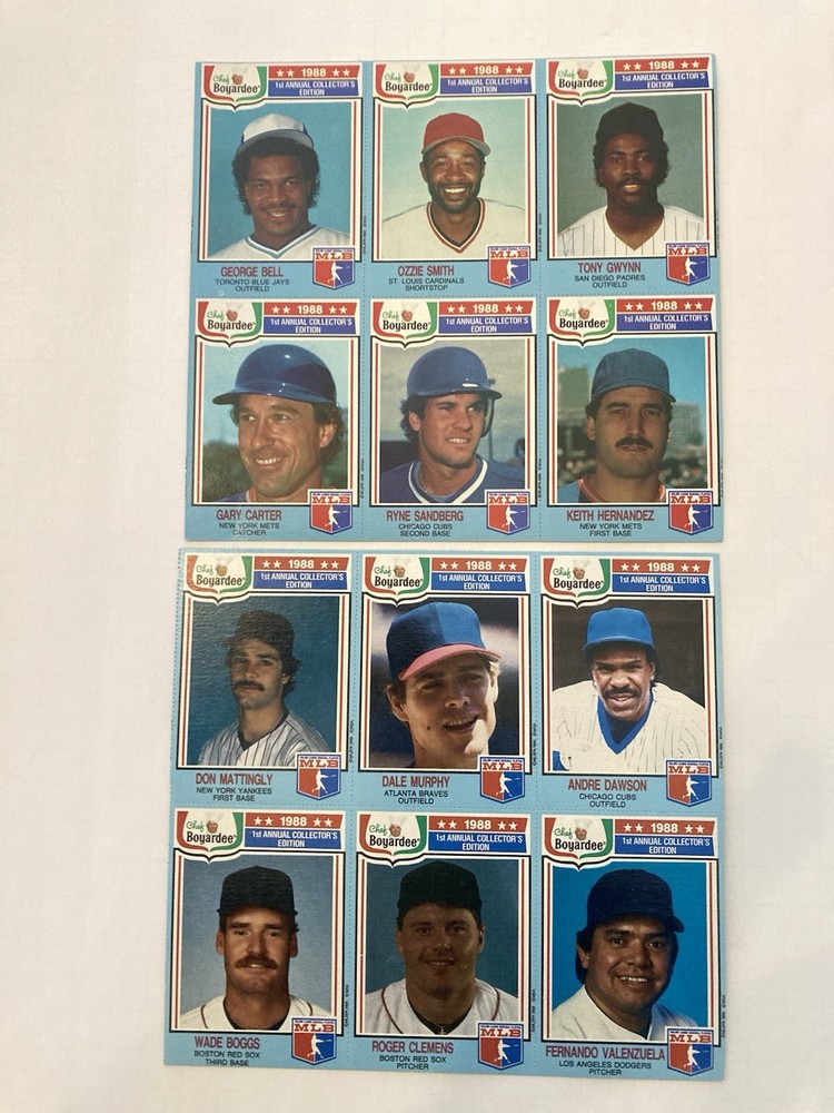 1988 Chef Boyardee Series Lot Of 12 2 Sheets Of 6 MLB Clemens, Boggs, Mattingly