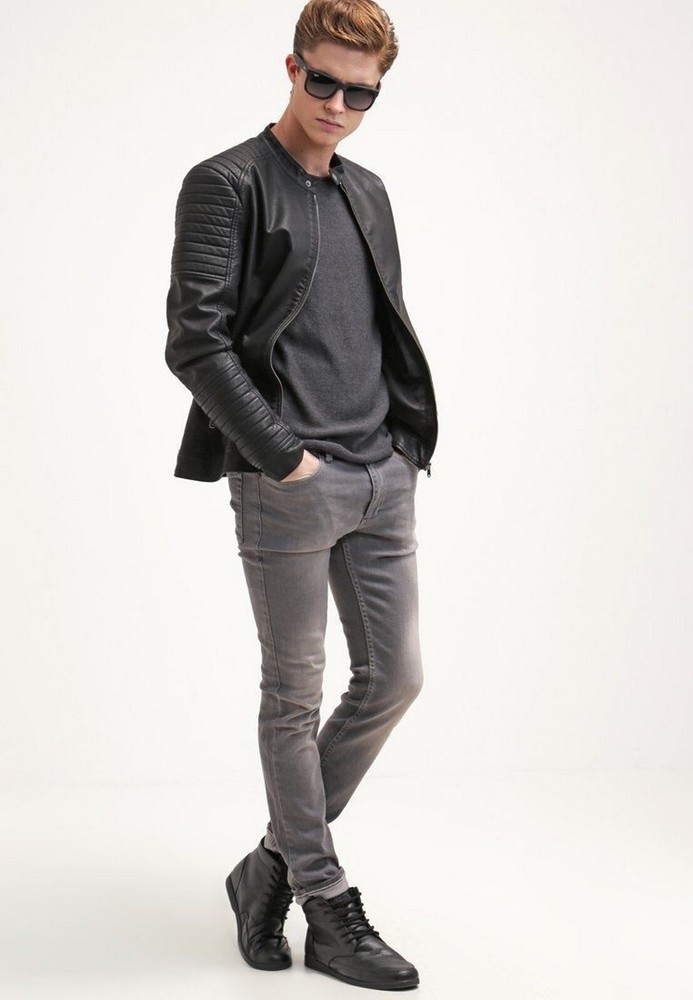 Stylish Black Biker Jacket with Light Brown Accents for Motorcycle Party Wear - SDM-137