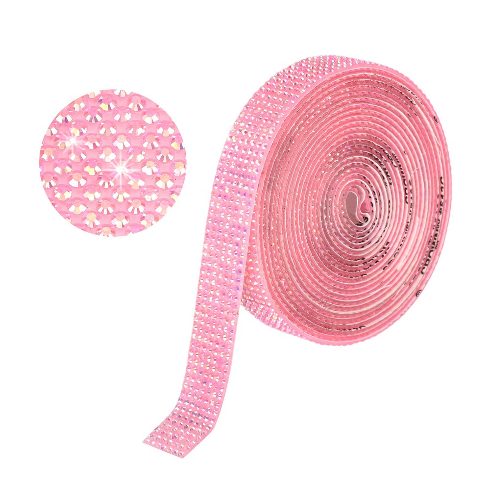 Self Adhesive Rhinestone Strips 3 Yards 0.55 Inch for Craft,Rose Red AB