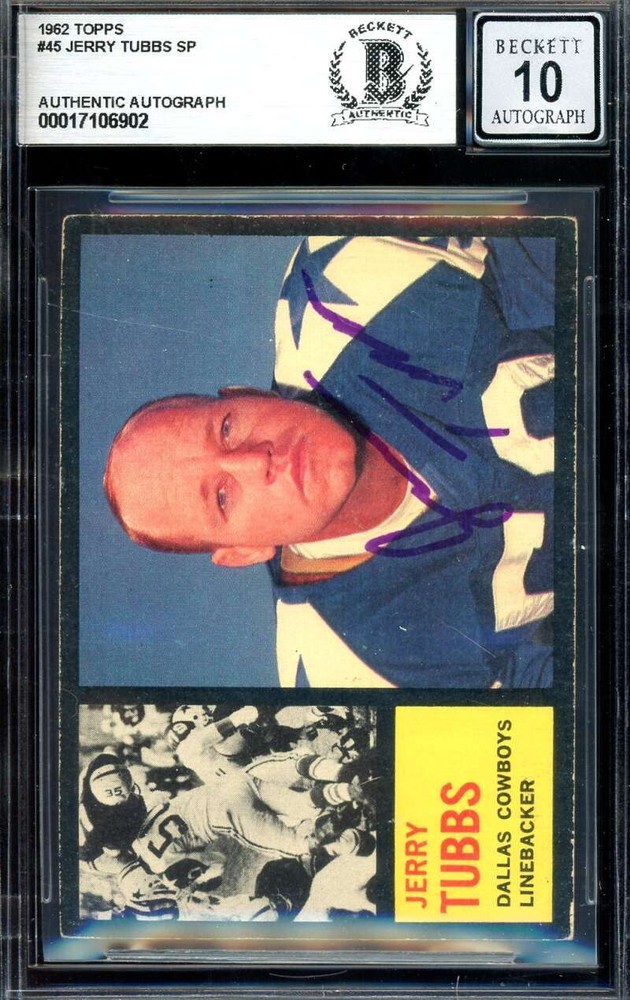 Jerry Tubbs Gem Mint 10 Beckett BAS Signed 1962 Topps Autograph