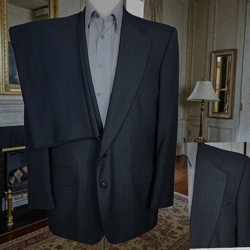 Towncraft Vintage 2 Piece Suit Mens 42R 34X30 Black Dark Gray Stripe