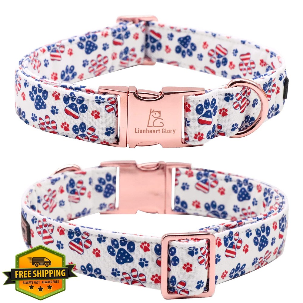 Lionheart Glory American Flag Dog Collar Bow Tie 4th July Small Dog Gift