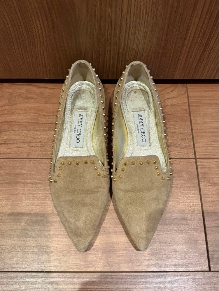 Rare Jimmy Choo Studded Suede Pointed Toe Flats Size 35.5 22.5cm