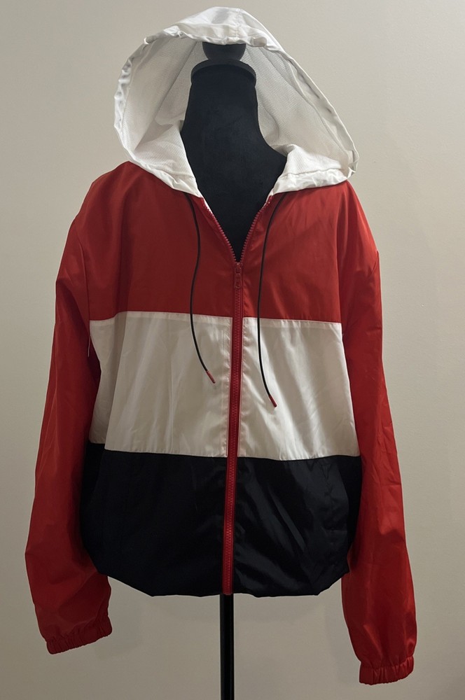Forever 21 Men’s Windbreaker Jacket - Red White Black - Size Large - Hoodie