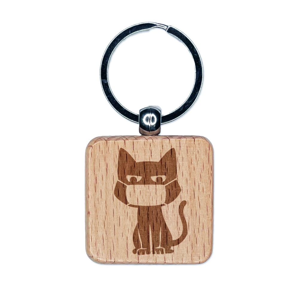 Masked Cat Judging You Wooden Keychain Charm Tag  