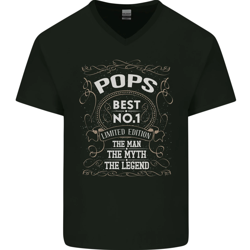 No.1 Pops Man Myth Legend Fathers Day Mens V-Neck Cotton Tee-image