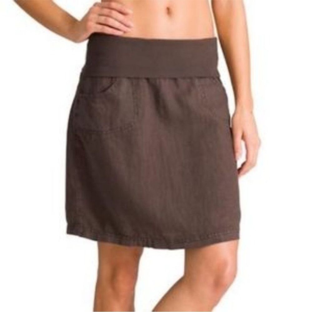 Athleta Lima 100% Linen Fold Over Waist Brown Skirt, 8